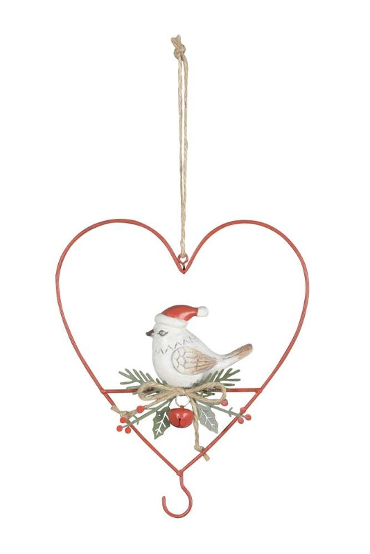 Julehjerte med fugl - Hjerte i med fugl og lille klokke - Køb nu